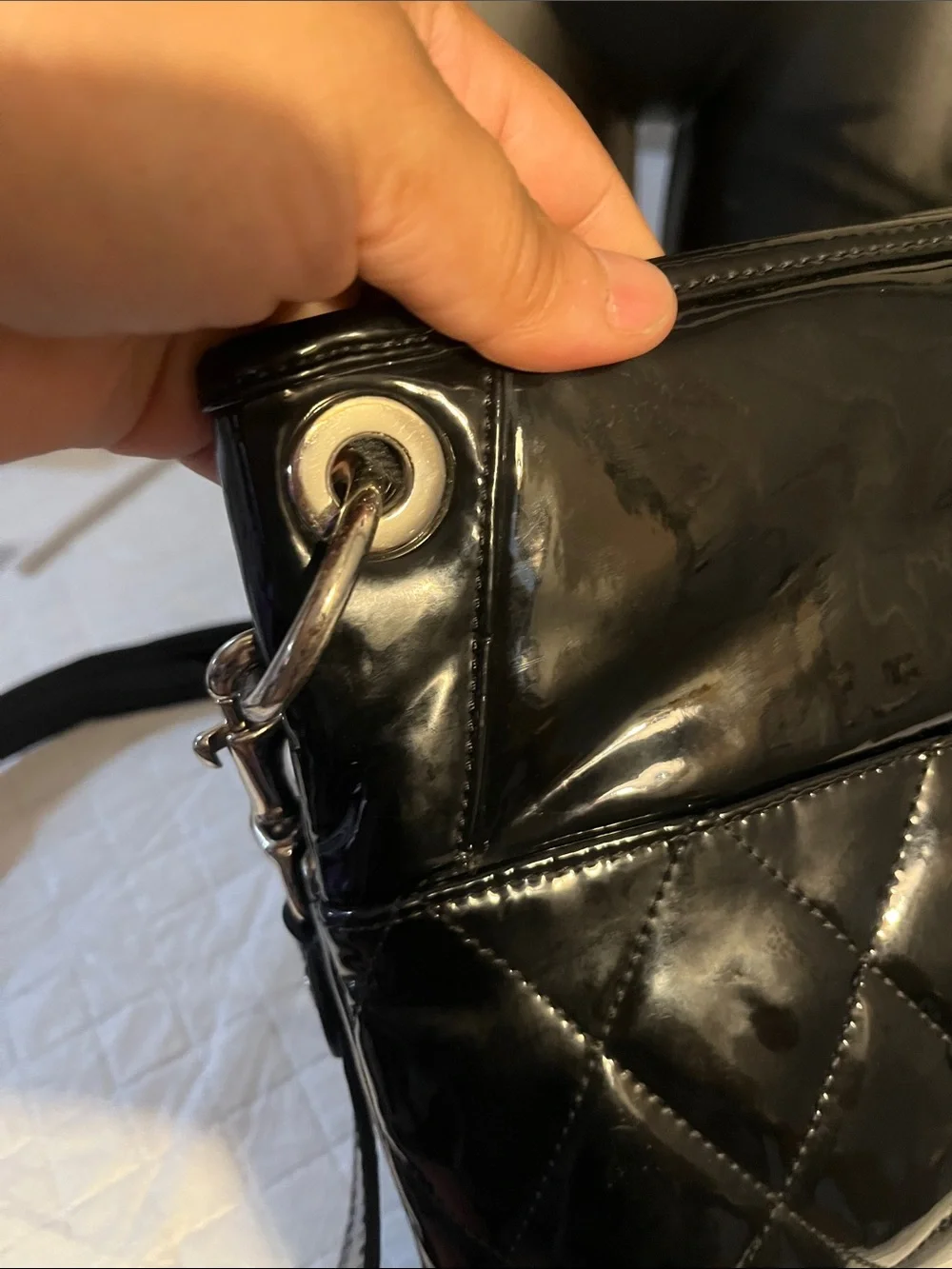 Coach Black Patent Quilted Crossbody with Dual Front Pockets